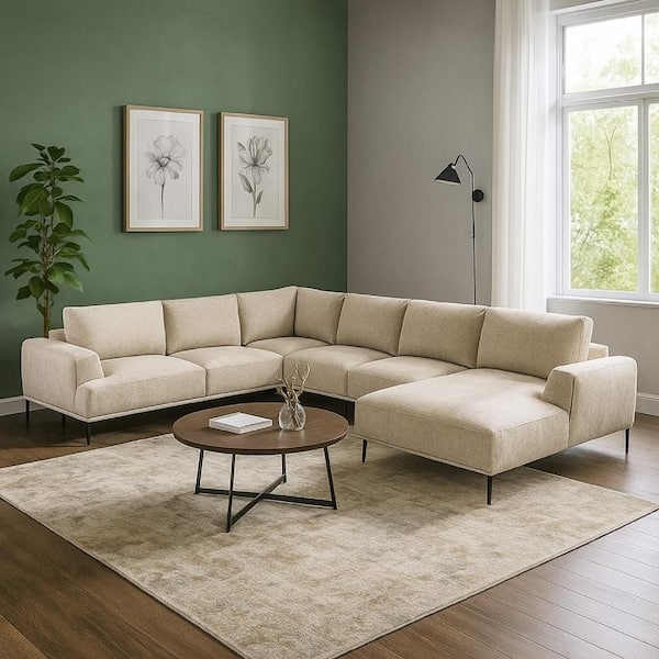 U-Shaped Sectional Adjustable Back Chenille Fabric Light Brown