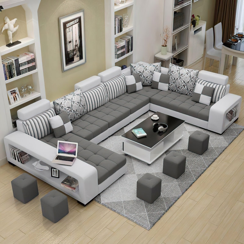 U-Shaped Sectional Charcoal Microfiber with Metal Legs