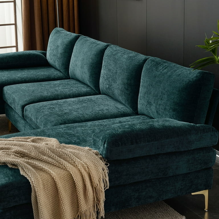 U-Shaped Sectional Chenille Double Chaise Track Arms Spacious
