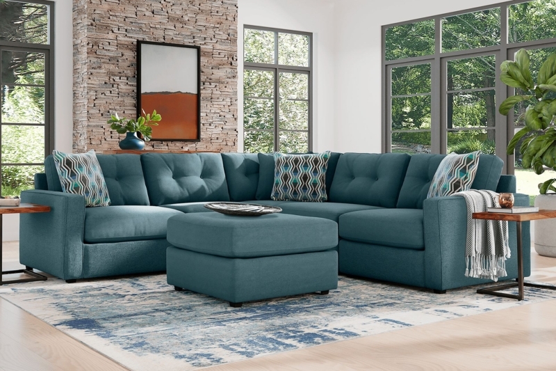 U-Shaped Sectional Modular Low Profile Block Feet Woven Texture