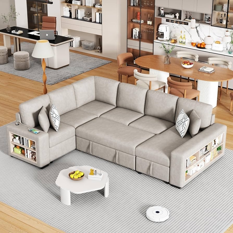 U-Shaped Sectional Sleeper with Integrated Shelving and USB Ports