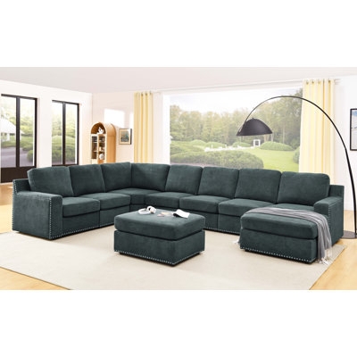 U-Shaped Sectional Sofa Cream Loose Back Reversible Chaise