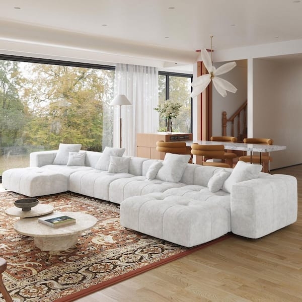 U-Shaped Sectional Sofa Featuring Biscuit Tufted Upholstery