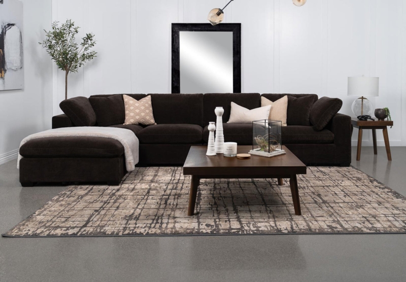 U-Shaped Sectional Sofa Grid Tufted Modular Dark Chocolate