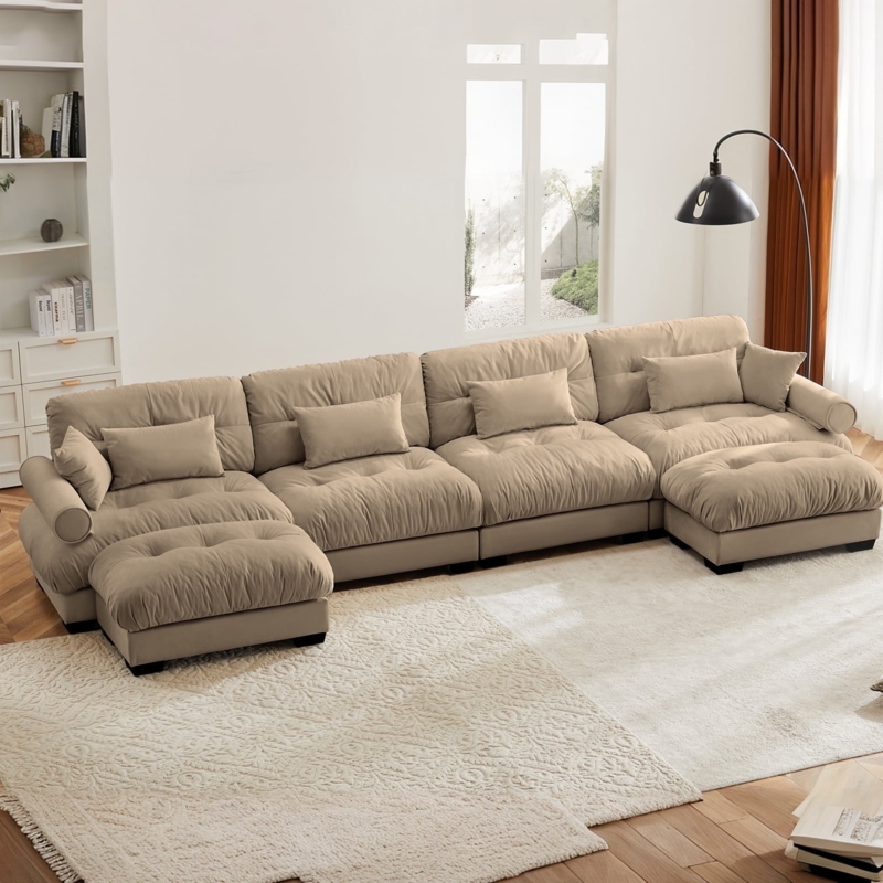 U-Shaped Sectional Sofa Modular Velvet Cloud Couch Styling