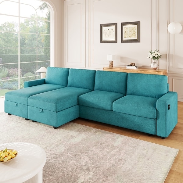 U-Shaped Sectional Sofa with Dual Chaise Lounges and Built-in Cup Holders.