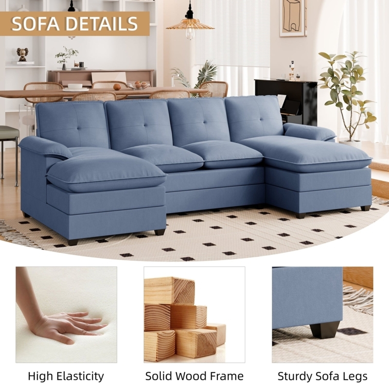 U-Shaped Sectional Sofa with Symmetrical Double Chaise Lounges