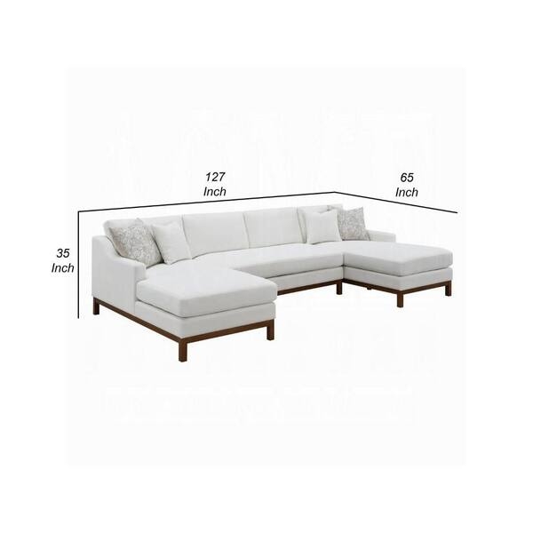 U-Shaped Sectional Two-Tone Ivory and Brown Leather-Like Base