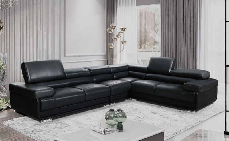 U-Shaped Sectional with Adjustable Headrests and Chrome Legs