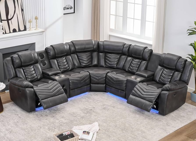 U-Shaped Sectional with Integrated Speakers and LED Base Lighting