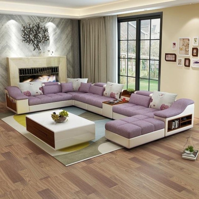 Ultramodern Red Sectional Sofa with Integrated Shelving Units