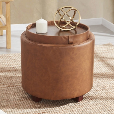Upholstered Drum Ottoman with Welt Seam and Boucle Texture (66 chars)