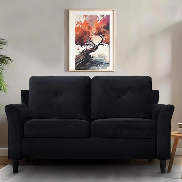 Upholstered Loveseat Button Tufted Tapered Wood Legs