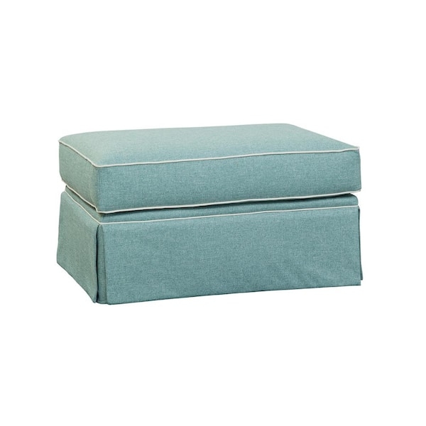 Upholstered Ottoman Pillow Top Aqua Blue Block Feet Coastal