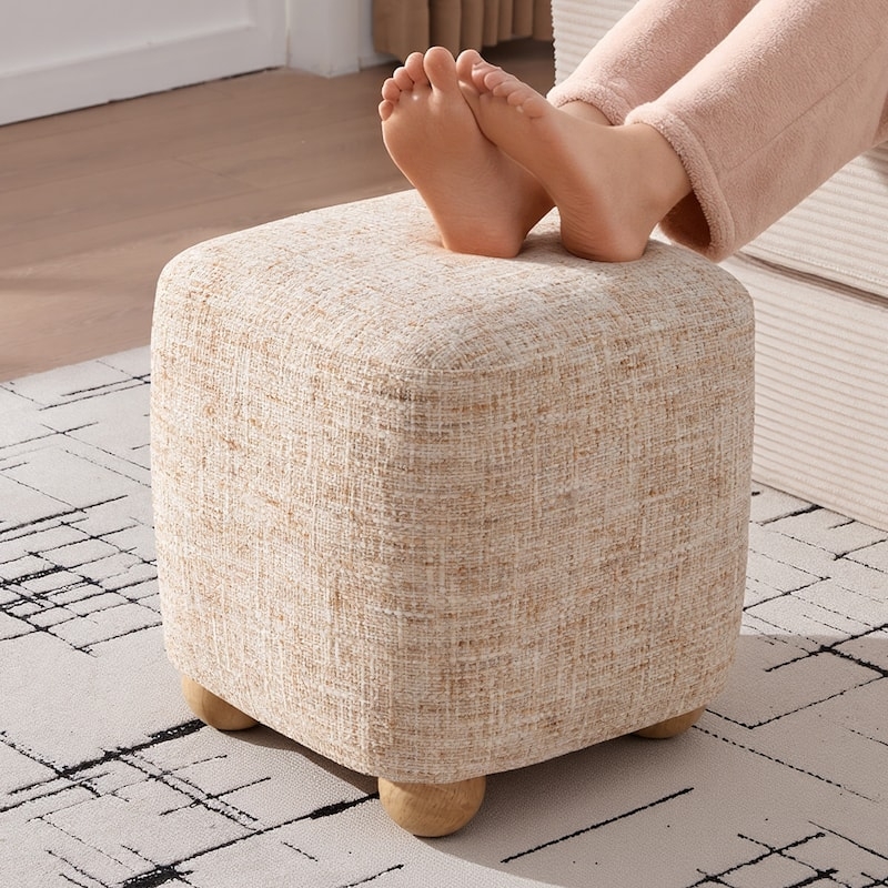 Upholstered Ottoman Rectangular Top, Beige Chenille X-Frame Base