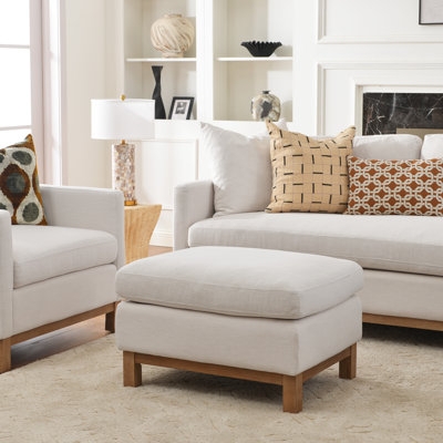 Upholstered Ottoman Square Modern Low Profile Piped Edges