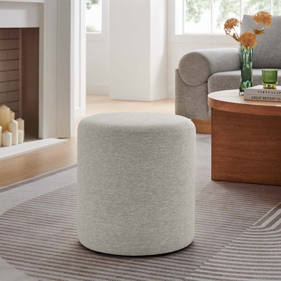 Upholstered Ottoman with Channeled Sides and Gold Base Ring (62 chars)