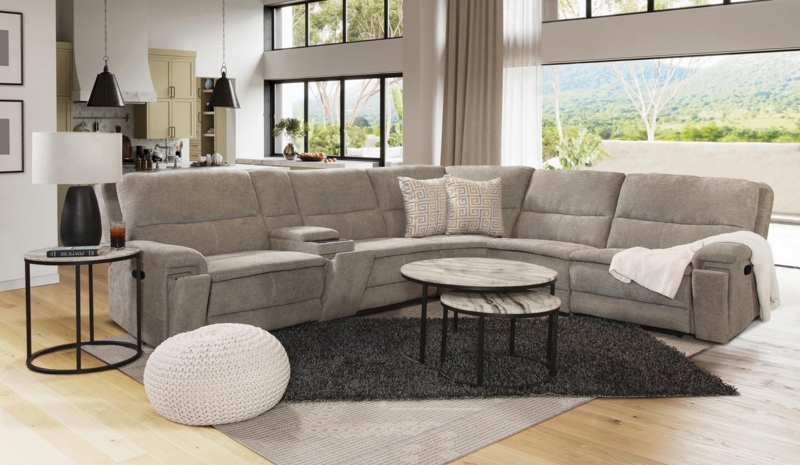 Upholstered Reclining Sectional Integrated Consoles Woven Fabric