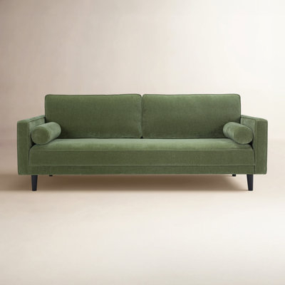 Upholstered Sofa Textured Charcoal Grey Wood Block Feet
