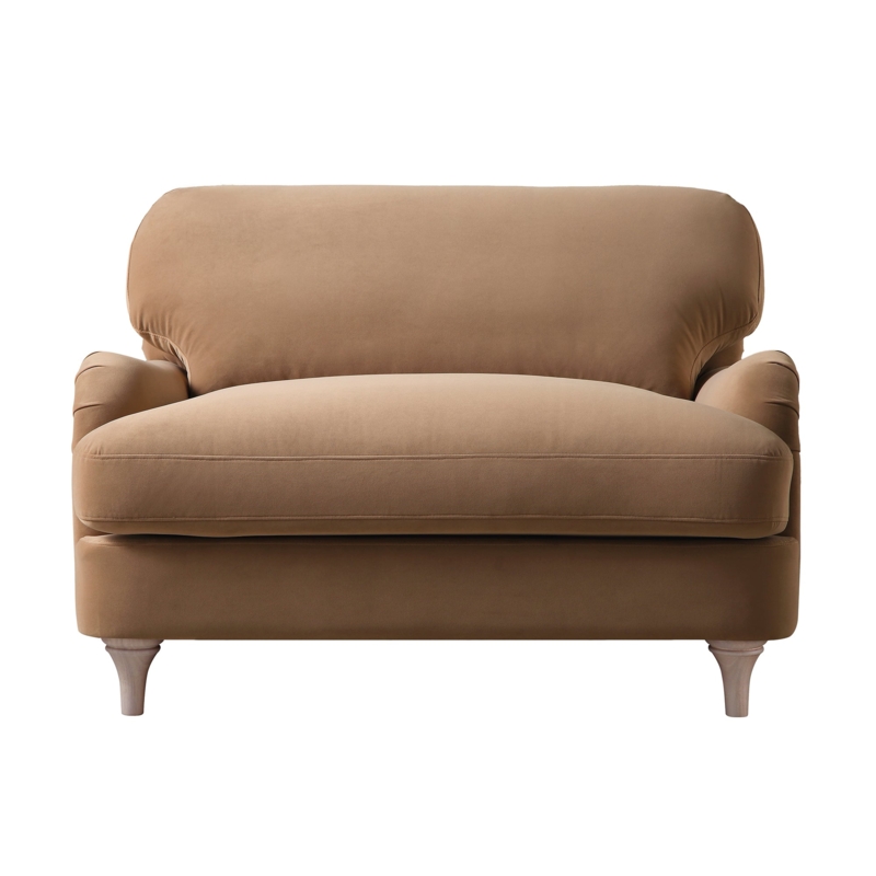 Velvet Loveseat, Flared Arms, Vertical Channel Tufted Sofa Styling