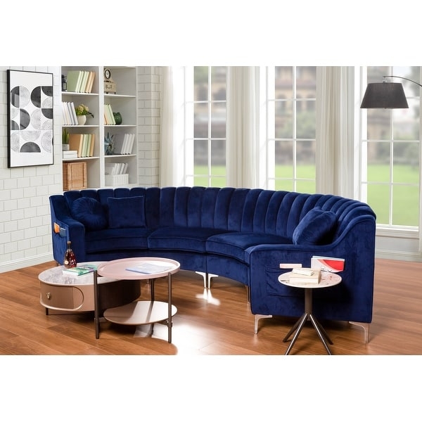 Velvet U-Shaped Sectional Sofa with Vertical Channel Tufting