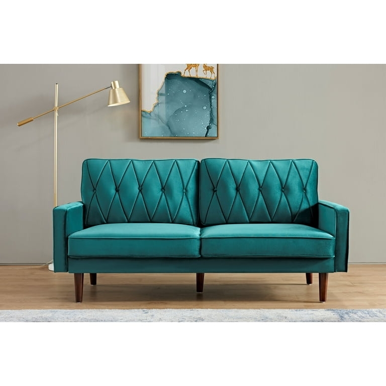 Vertical Channel Tufted Loveseat in Forest Green with Tapered Legs