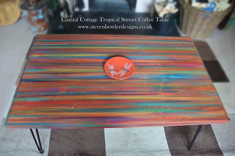 Vibrant Hand Painted Coffee Table Round Rainbow Motif