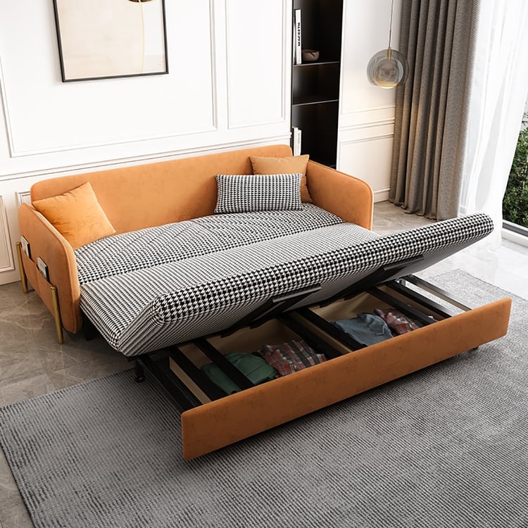 Vibrant Orange Sleeper Sofa with Integrated Storage Base