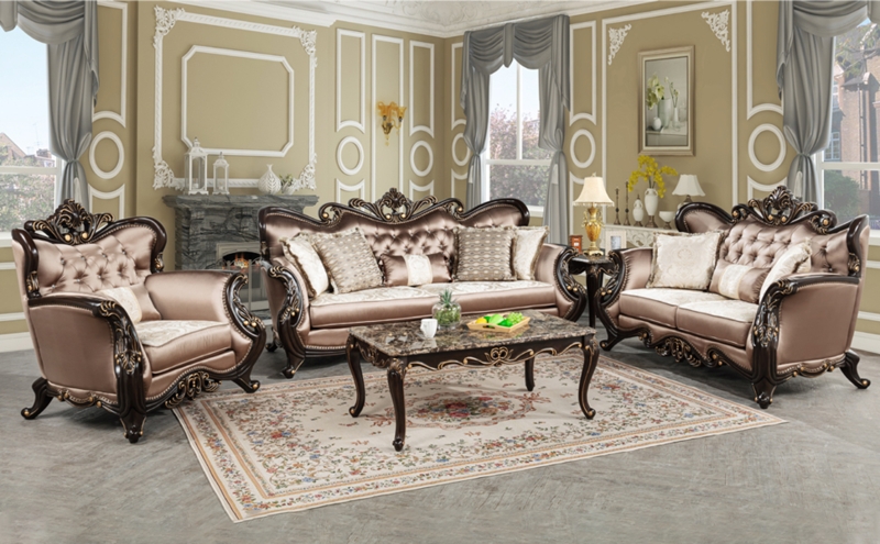 Victorian Sofa with Scrolled Back and Espresso Hand Carved Frame (67 chars)