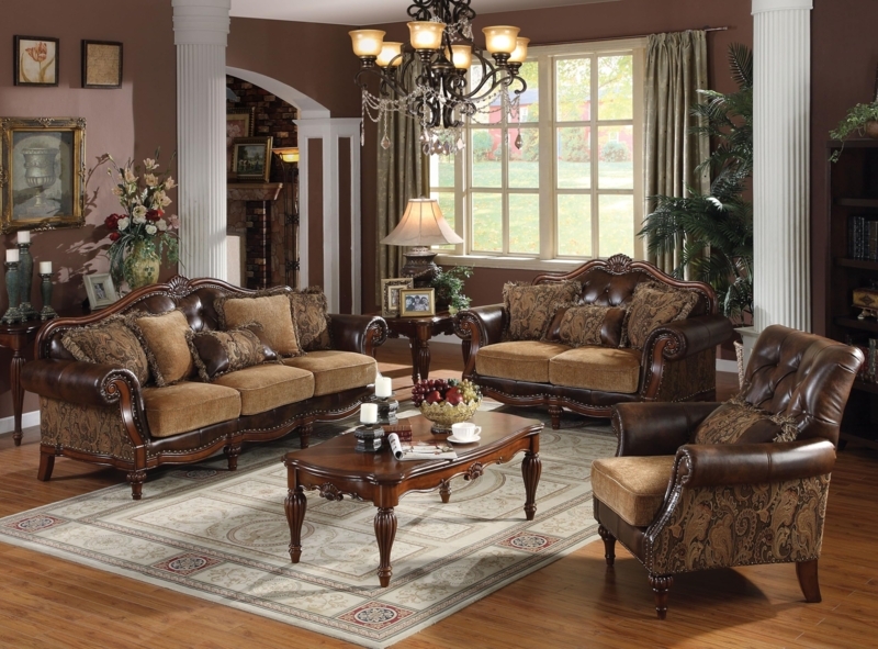 Victorian Style Living Room Set Chenille Ornate Wood Carving