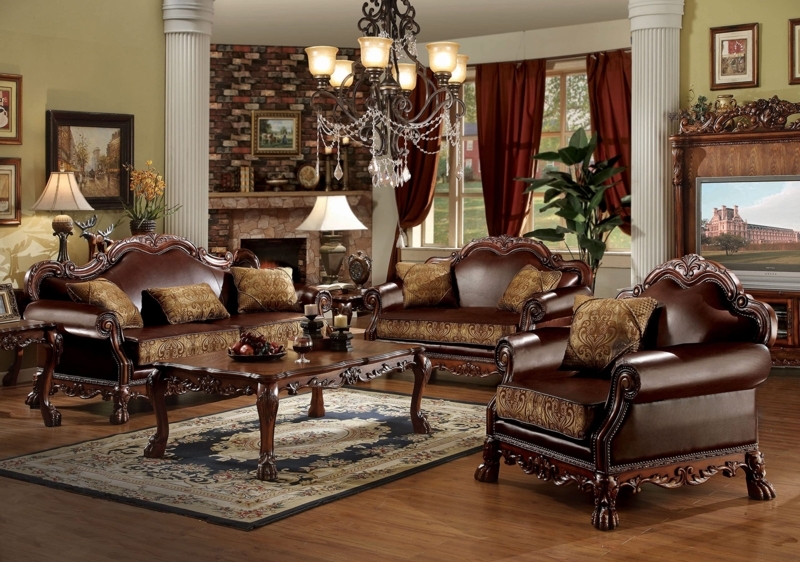 Victorian Style Living Room Set with Intricate Carvings.