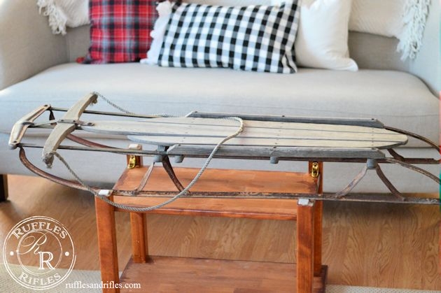 Vintage Sled Coffee Table Decor, Repurposed with Metal Runners