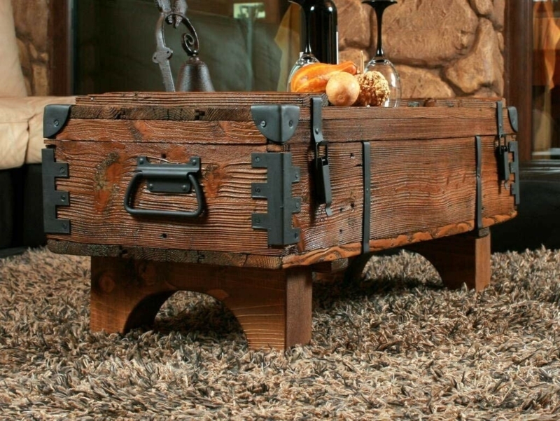 Vintage Trunk Coffee Table Storage Weathered Wood Travel Aesthetic