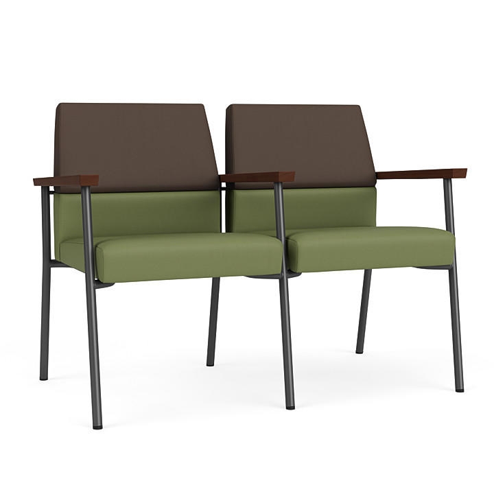 Waiting Room Sofa Center Armrest Patterned Upholstery Metal Frame