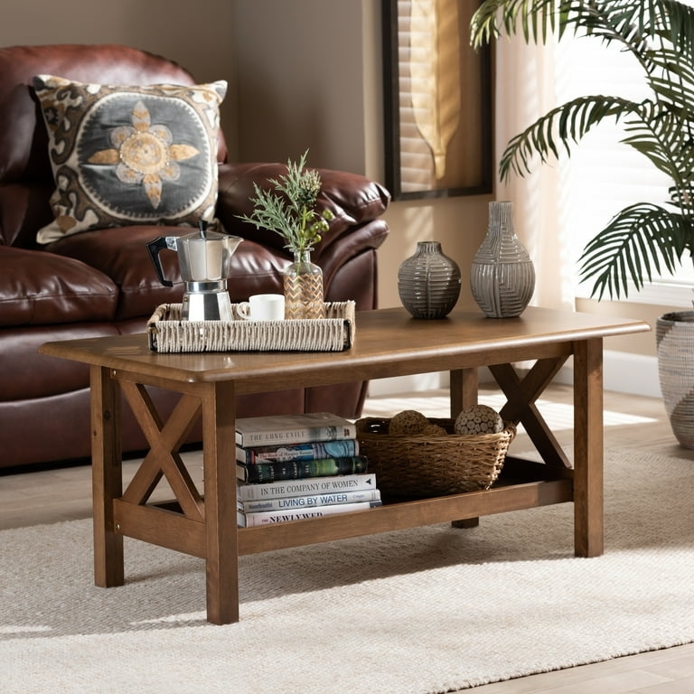 Walnut Rectangular Coffee Table with Slatted Shelf