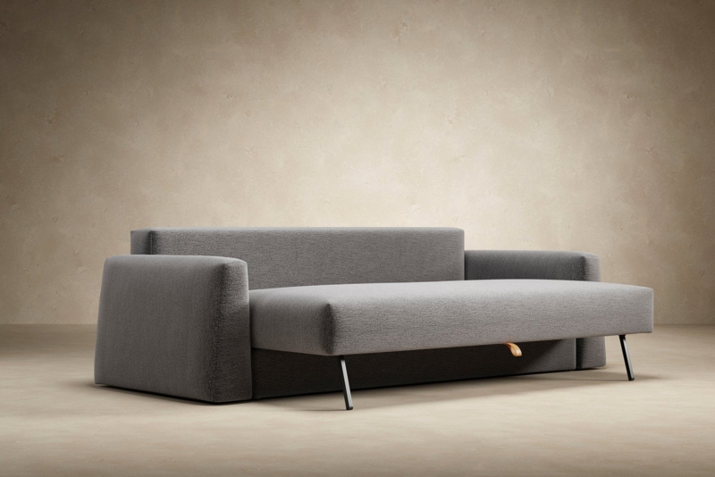 Warm Grey Armless Sleeper Sofa with Cone Shaped Legs