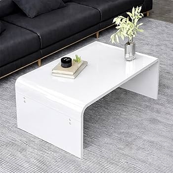Waterfall Coffee Table, White Glossy Finish, Seamless Stone-Like Veining