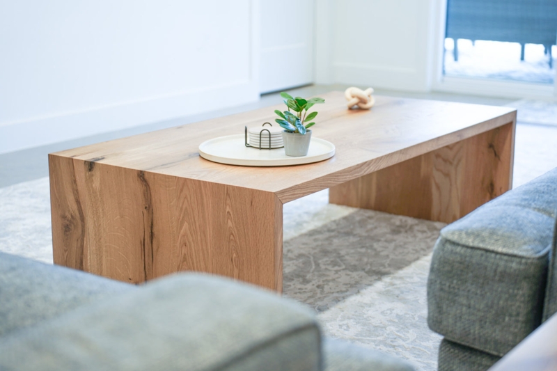 Waterfall Edge Coffee Table with U-Shaped Silhouette, Natural Wood Minimalist