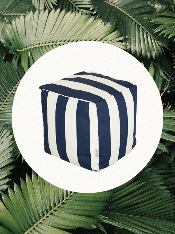 Weather Resistant Outdoor Pouf with Bold Stripes, Poolside