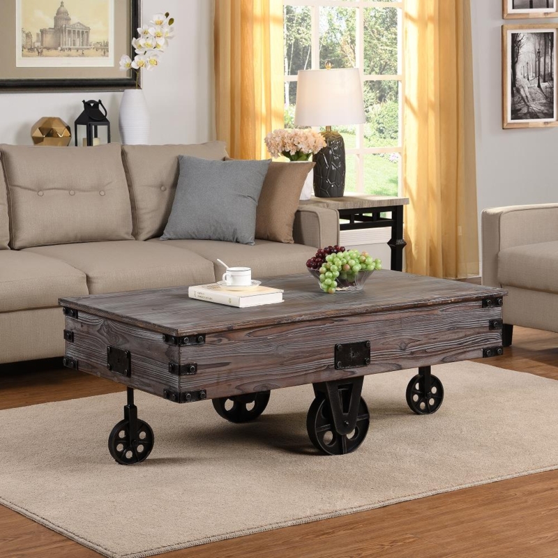 Weathered Gray Round Coffee Table with X-Base Legs