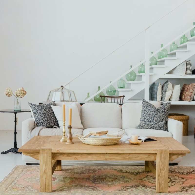 Weathered Wood Coffee Table Styling Thick Plank Construction Rustic