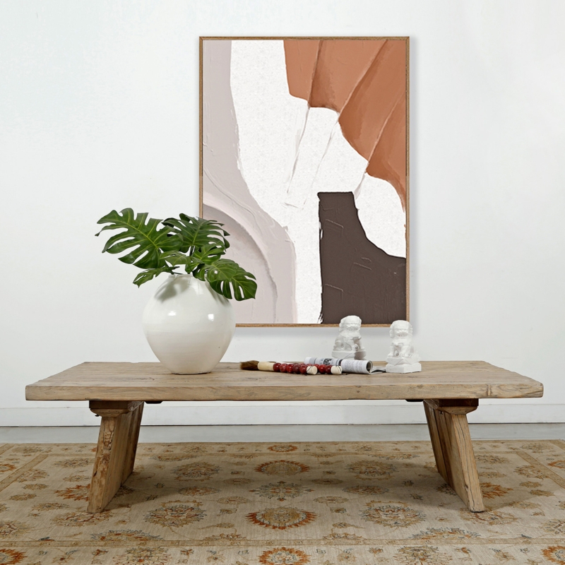 Weathered Wood Sled Coffee Table with Thick Slab Top