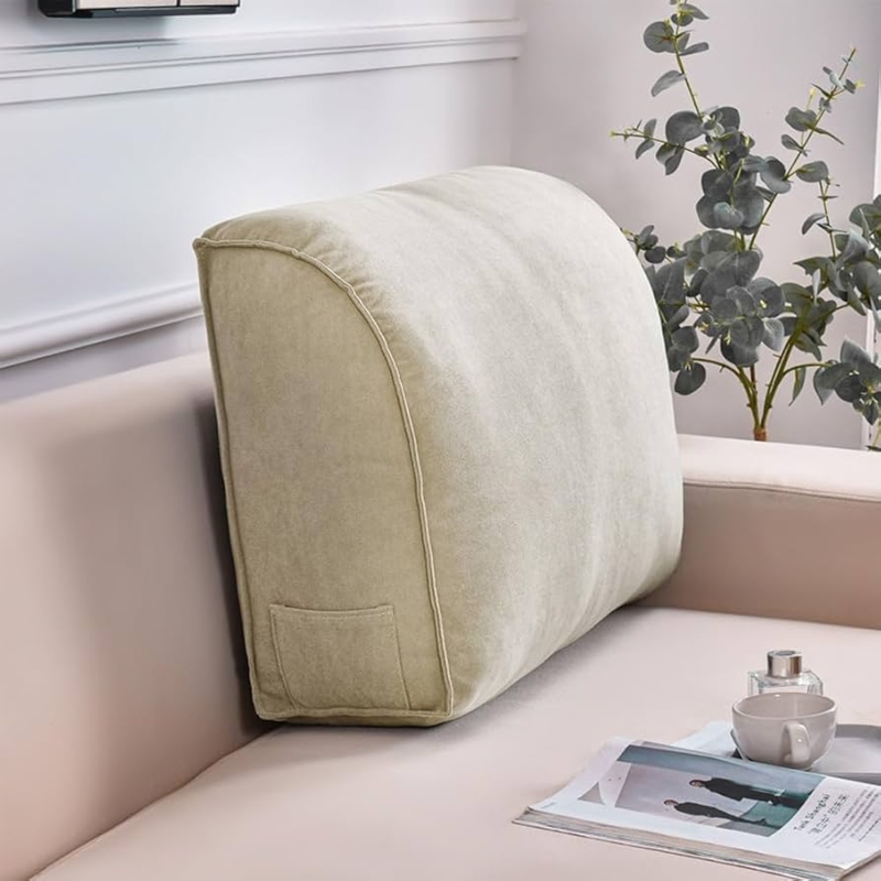 Wedge Cushion Side Pocket Button Tufted Beige Ribbed Texture