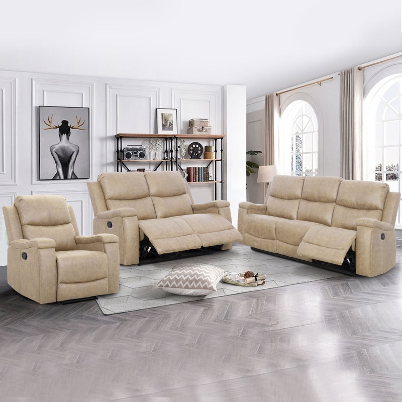 Wheat Faux Leather Reclining Living Room Set with Console