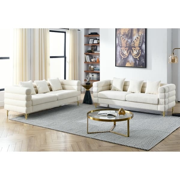 White Bouclé Sectional Sofa Cloud Silhouette L-Shaped Design