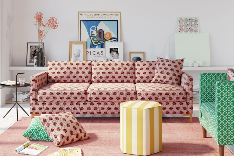 White Floral Upholstered Sofa in Elegant Traditional Living Room