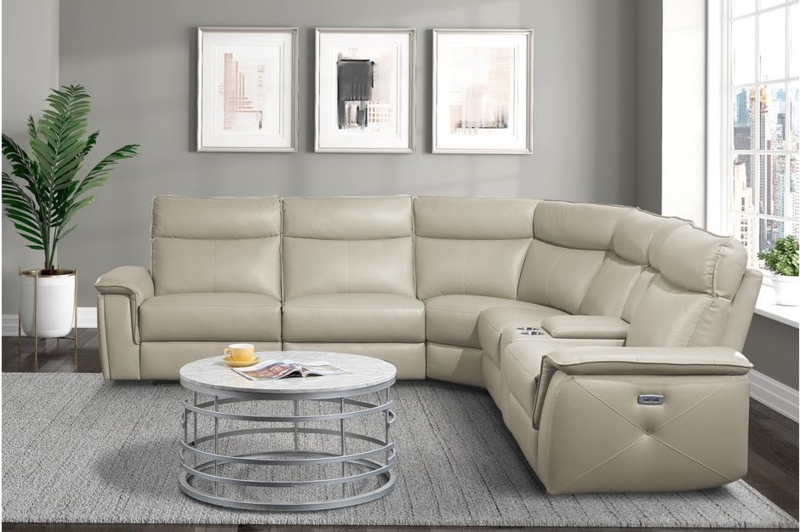 White Leather Sectional Sofa with Adjustable Headrests