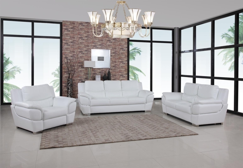 White Living Room Set Leather-Like with Adjustable Headrests