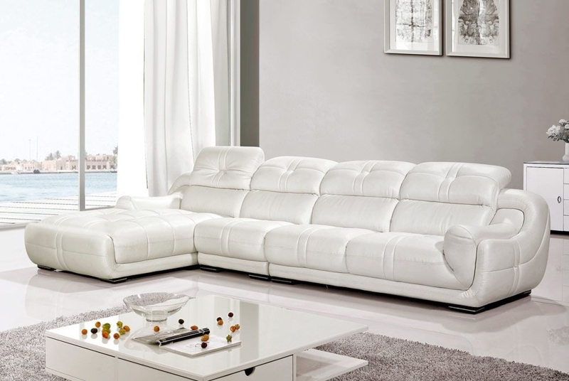 White Sectional Sofa Leather Like Minimalist Adjustable Headrests
