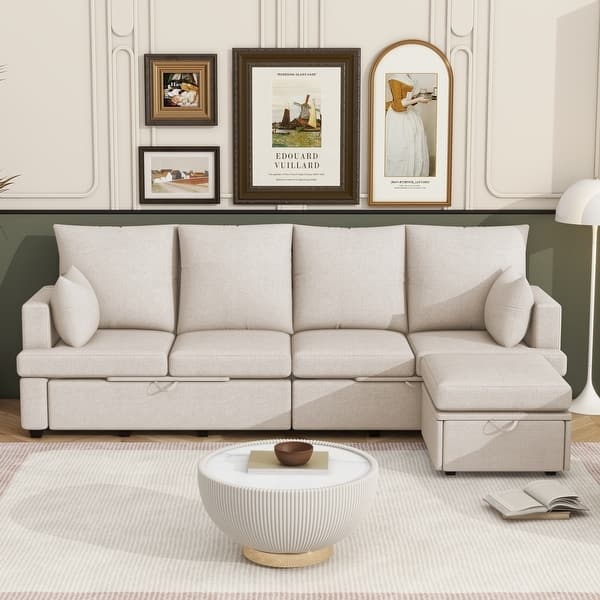 White Sectional Sofa with Modern Low Profile Silhouette